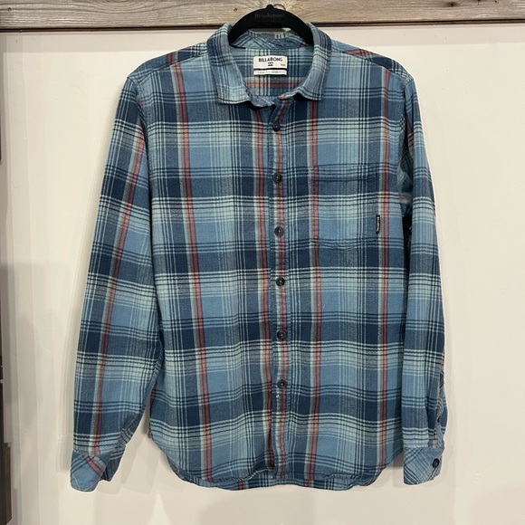 Billabong Shirt Mens Medium Blue Plaid Core Fit‎ Stretch Coastline Flannel Soft - Picture 1 of 7